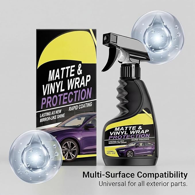 Matte & Vinyl Wrap Protection Spray, Cars Vinyl Wrap Protectant Cleaner, Quick Drying Matte Paint Cleaner for Car, Matte Finish Detailer and Spray Sealant for Cars (1 Pcs)