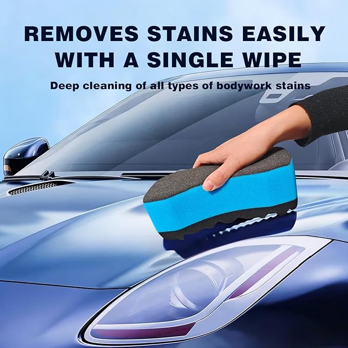 Car Wash Sponges, Soft Foam Sponges Extra Thick Large For Cleaning Non Scratch Sponges fit SUV RV Bike, Engineered for Rich Lather Ergonomic Grip Design Improve Cleaning Efficiency, Blue 3PCS