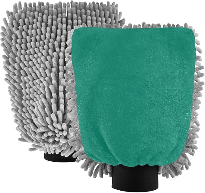 Qilmy Lake Green Microfiber Chenille Car Wash Sponge Scratch Free Car Wash Mitt Absorbent Mitt Sponge for Trucks SUVs Car Washing Home Cleaning, Large