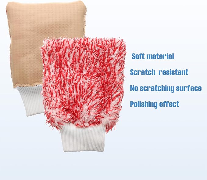 HARFINGTON Microfiber Car Wash Mitts 10" x 8" Scratch Free Wash Gloves Absorbent Double Sided Plush Cleaning Drying Mitts for Car Washing Home Clean Red White