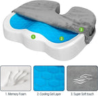 Season Guard Gel Seat Cushion – Office Chair Cushion – Non-Slip Gel Memory Foam Coccyx Cushion for Tailbone Pain - Desk Chair Car Seat Cushion Driving - Sciatica Back Pain Relief, Velvet, Grey