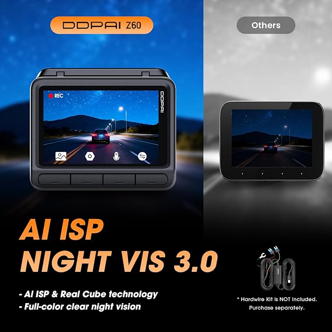 DDPAI 4K Dash Cam Front and Rear, Built-in 32G eMMC Dual Dash Car Camera,64GB Card Included Dashcam,Night Vision Dash Camera,5GHz WiFi, 7 Days Parking Mode,GPS,3" IPS, ADAS, WDR, Support 512GB,Z60