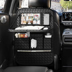 GMQ Back Seat Car Organizer 1 Pack,Backseat Organizer with Tray,Multifunctional Car Seat Back Storage Box with Foldable Tablet Holder (Black, Weave)