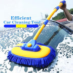Mveqrrn Upgrade Car Wash Brush with Long Handle,Chenille Microfiber Car Cleaning Brush Supplies Kit Car Wash Mop Accessories Car Washing Brush with Scratch-Free Replacement Head(Blue