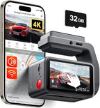 REDTIGER F4 4K Dash Cam Front, 2.2 inch Mini Car Camera, 2160P UHD Touch Screen, Voice Control, Included 32GB Card, Night Vision, Built-in GPS, WiFi APP Control, Loop Recording, 24H Parking Monitor