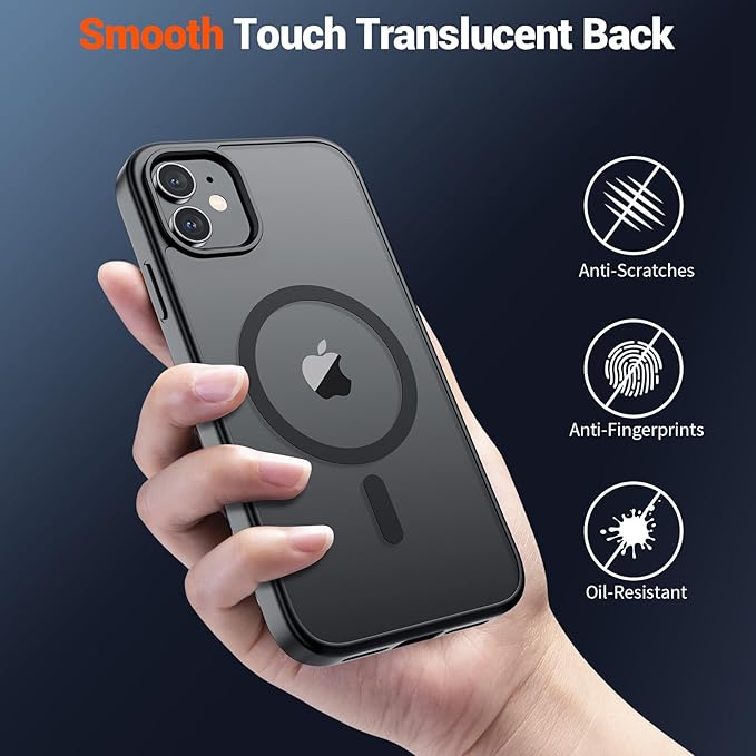 SUPFINE Magnetic for iPhone 12 Case/iPhone 12 Pro Case (Compatible with MagSafe)(Military Grade Drop Protection) Translucent Matte Shockproof Phone Cover,Black