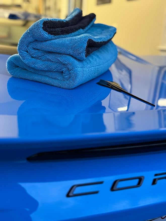 1600gsm MEGA Scratch Free XL Ultra Absorbent Blue Microfiber Professional Car Drying Towel, Twisted Loop 24" x 36" for Detailing Cars (1)