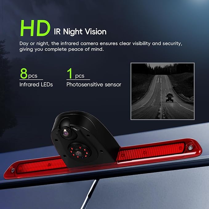 Dual Back Up Rear View Camera for 2007-2019 Mercedes Benz Sprinter Van Parking Assist Reverse Camera AHD/CVBS Night Vision Wide Angle Waterproof Brake Light Roof Mount Cam