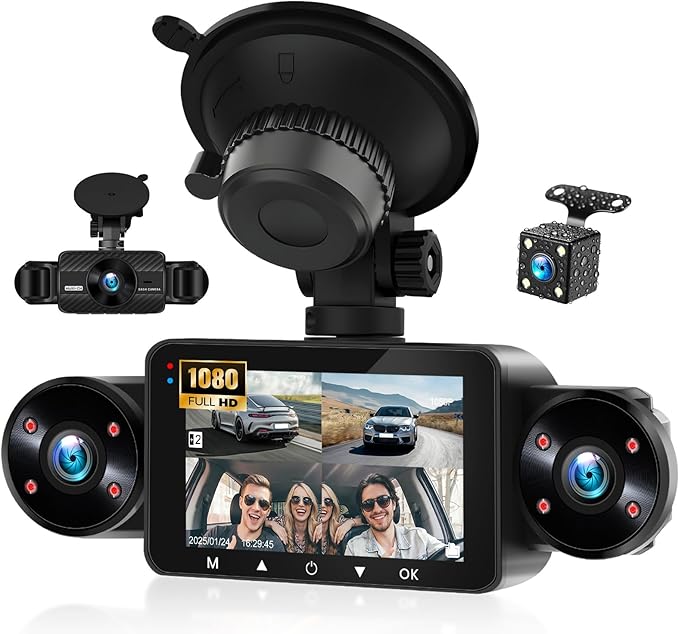 SIXTOP 360 Degree View 4 Channel Dash Cam,1080P Front and Rear Inside Left Right Dash Camera for Cars, 3" IPS Screen Night Vision, G-Sensor, 24H Parking Mode,Wide Angle Loop Recording,Reverse Assist