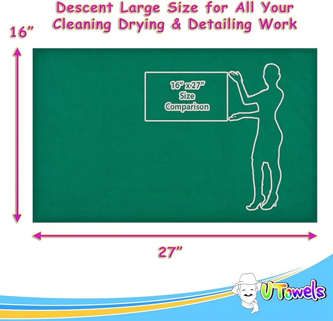 Cleaning Washcloth Towels - Large 27" x 16" Microfiber Rags - Highly Absorbent, Lint Free Streak Free for House, Kitchen, Car, Window Detailing Reusable Shop Towels (6-Pack, Forest Green)