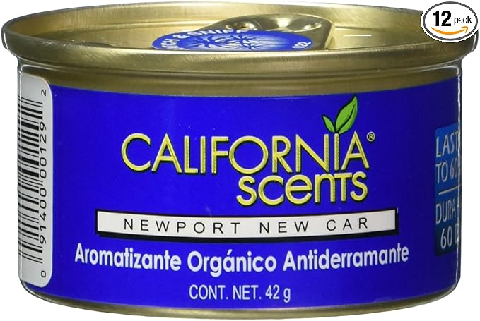 California Scents Spillproof Can Air Freshener Eco-Friendly Odor Neutralizer for Home, Car, & Much More, Newport New Car, 1.5 oz, 12 Pack