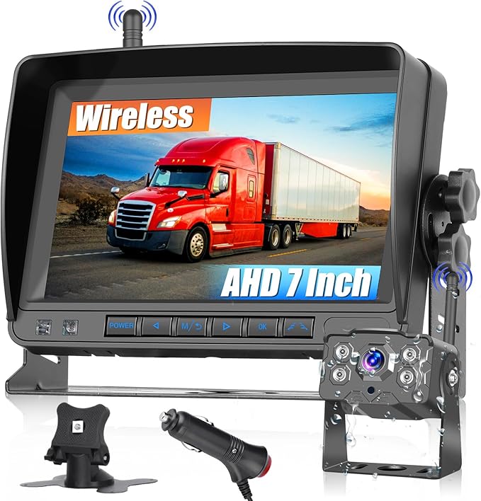 Hikity 7 Inch Wireless Backup Camera Trucks -HD 1080P Rear View Camera Monitor Kit, IP68 Waterproof, 320ft Stable Signal, Wide Angle, Night Version, 12-36V Plug and Play Reverse Camera for Car/RV/SUV