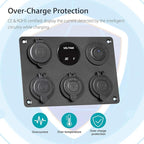 Linkstyle 6 in 1 Charger Socket Panel, 3 Cigarette Lighter Splitter with Dual USB Charger Ports & LED Voltmeter & Rocker Switch for 12V/24V Car RV Boat