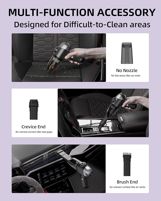 EBOSSOM Upgraded Mini Car Vacuum with 12000Pa, Portable 4-in-1 Blowing and Suction Function, Mini Vacuum Cleaner Air Duster Suitable for Quick Cleaning of Small Areas, Car, Office, Home, PC