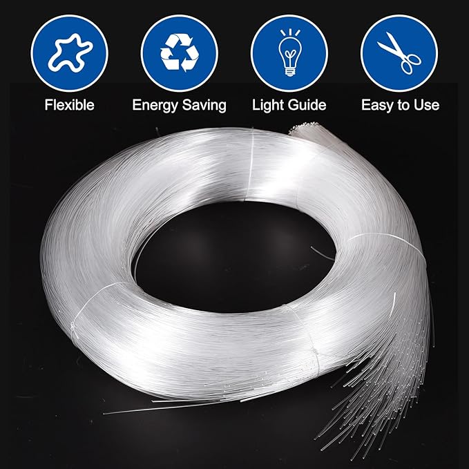 MECCANIXITY 450Pcs 9.8ft PMMA Mixed Fiber Optic Cable Strands 0.03 Inch Side Glow LED Illumination Crystal Cables Car Atmosphere Lights for Star Sky Roof Ceiling