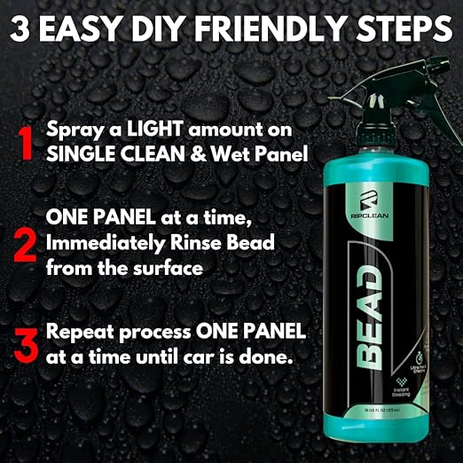 Ripclean Bead - 16OZ, Hydrophobic Ceramic Spray On, No Buff, Coating for Cars and Vehicles - High Gloss Solutions for Car Paint Wheels and Glass - Spray On, Rinse Off Easy DIY Use Formula