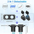 Cigarette Lighter Socket Qidoe 12V Splitter Panel 78W 12V USB Outlet Dual USB C PD&QC3.0 Car Charger Socket ON/Off Switch Waterproof 300W Power Cigarette USB Adapter for Car Marine RV
