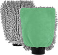Qilmy Green Microfiber Chenille Car Wash Sponge Scratch Free Car Wash Mitt Absorbent Mitt Sponge for Trucks SUVs Car Washing Home Cleaning, Large