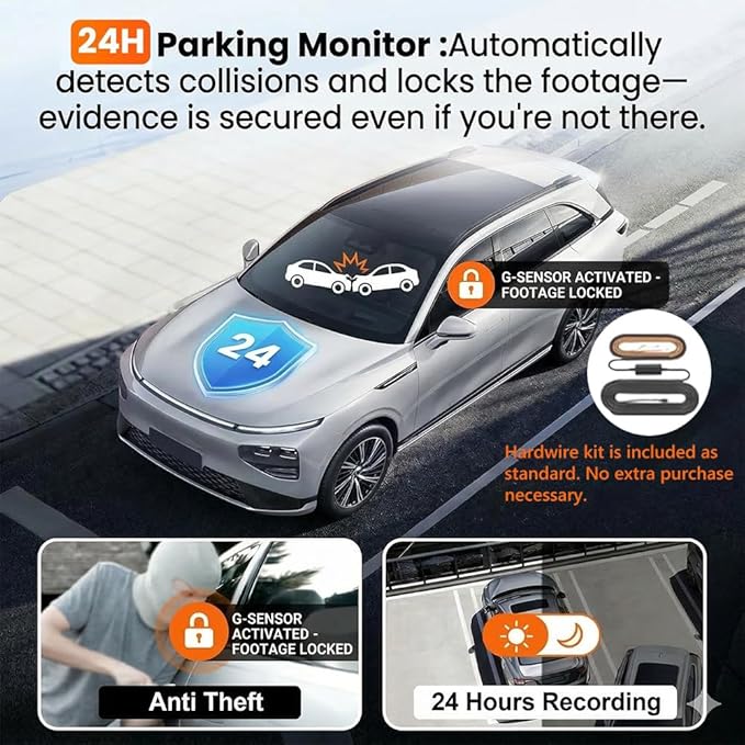 TOPOPFIRES Dash Cam Front and Rear,4K 60fps +1080P Dashcam,Dual Lens Dashcams for Cars with WiFi, Night Vision, 24H Parking Monitor, Loop Recording, G-Sensor, WiFi App Support,64GB Card Included