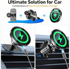 Coolpow for Magsafe Car Mount Charger【100% Stable】 15W Magsafe Car Charger Magnetic Phone Holders for Your Car Accessories for Women Men Gifts for Mothers Day Wireless Car Charger for iPhone 17 16 15