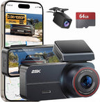 2.5K Dash Cam Front and Rear with 64GB Card, Car Camera WiFi & GPS, 3.39" IPS Screen, WDR Night Vision, Parking Monitor, G-Sensor Dash Camera