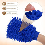 HARFINGTON Chenille Microfiber Car Wash Mitts 9.8" x 7.9" Scratch Free Wash Gloves Absorbent Double Sided Plush Cleaning Drying Mitts for Car Washing Home Blue