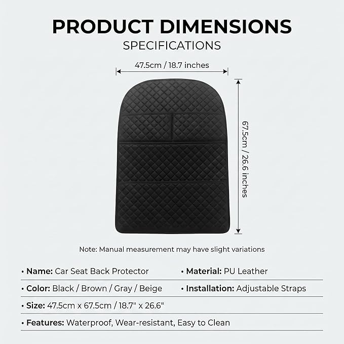 2 Pack Luxury PU Leather Car Seat Back Protector, Waterproof Kick Mats for Kids, No-Sag Backseat Organizer with Sleek Storage Pockets, Easy to Clean Auto Interior Accessories for SUV & Sedan (Black)