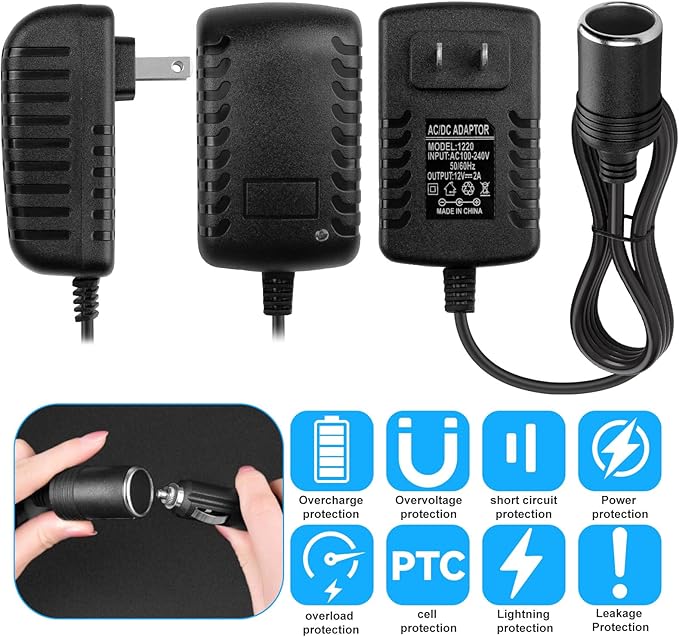 AC to DC Converter 2A 24W Car Cigarette Lighter Socket Adapter Power Cable 110-240V to 12V AC/DC for Automobile Home Use Car to Wall Plug（Under 24W only） (Pack of 2)