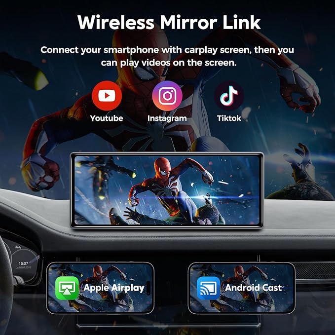 JATAZA 10.26" Wireless Apple Carplay Screen for Car, Secure Strong Bracket, Portable Apple CarPlay& Android Auto Car Stereo with GPS Navigation, Bluetooth, Mirror Link, Voice Control,Fits All Vehicles