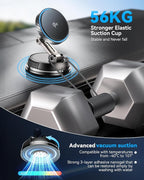 Q2 15W for Magsafe Car Mount Charger, [78+LBS Stronger Vacuum Suction] 360° Adjustable & Fast Charging Magnetic Phone Holder for Vent/Dashboard/Windshield/All Car Surface