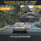 Fitcamx Front 2160P+Rear 1080P Dash Cam Adapts for Lexus ES 2019-2025 ES350 ES300h ES250 F Sport, OEM Style, Dual HD Video, Built-in WiFi & APP, Loop Recording, G-Sensor, Easy to Use, 128GB Card