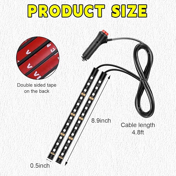 Car LED Strip Light, 24 LEDs RGB Neon Interior Atmosphere Lights, 12V Under Dash Ambient Night Light, Cigarette Lighter Auto Interior Decorative Lamp, Car Accessories (Orange-Yellow)