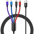 Dual IP 4 in 1 Multi Charging Cable [1Pack 5FT], Nylon Phone Charger USB Cable, Travel Charging Cords with IP/IP/Type C/Micro Port, Compatible with Most Cell Phones/Tablets and More