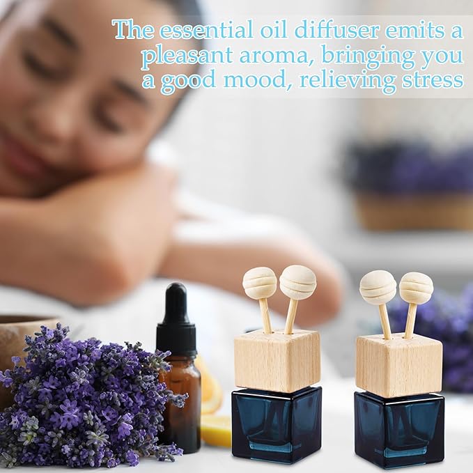 Zubebe 80 Pcs Car Diffuser Bottles Empty Bulk Vent Clip Car Air Freshener Diffuser for Essential Oil Perfume Glass Bottle with Wooden Caps Stick Fragrance Ornament (Gradient Black)