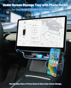 Shademax Under Screen Storage Tray with Phone Holder for Tesla Model 3/Model Y 2024 2023 2022 2021 (Not for Juniper) Center Console Organizer Storage Box Waterproof ABS Model 3 / Y Accessories Black