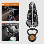 CoBak Purse Hook for Car - Universal Premium Stitched Leather and Aluminum-Magnesium Alloy Double Car Seat Back Storage Hook for Purses, Handbags, Bags (2 Pack),Floral Trace