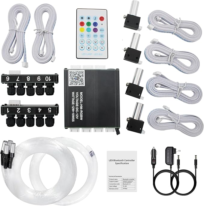 Upgraded Starlight Headliner Kit, Meteor & Music Effect 16 Million Colors, 22W RGBW 1300pcs 0.2in x 4.92ft, Split 4+10 Holes Fiber Optic Light Kits for Car Home Ceiling, APP & Remote