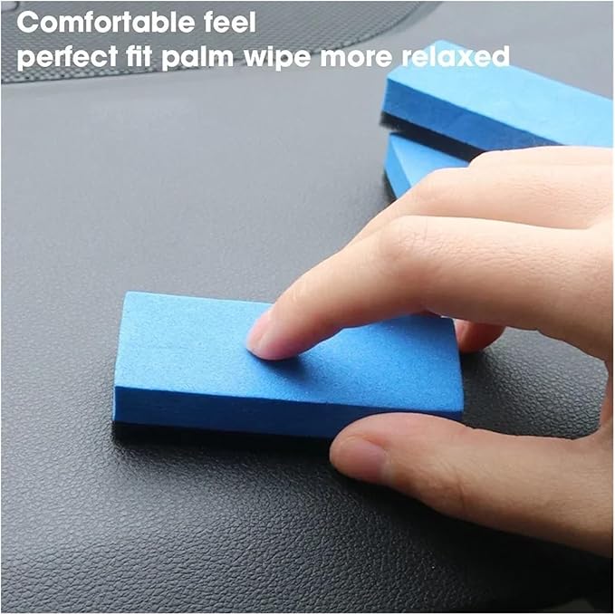 Compatible for 100PCS Car Ceramic Coating Sponge Applicator Glass Nano Wax Coat Sponges Blue Square and Cloth Cleaning Brush