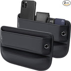 Premium Leather Car Seat Gap Filler Organizer (0.2”-1.2" Gaps), Clever Gifts for Car SUV Truck Owners (Black, 2 Pack)