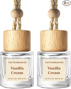 C Classy Hanging Car Air Freshener 2 Pack, Vanilla Cream Essential Oil Diffuser, Long-Lasting Fragrance, Cute Glass Bottle Car Accessories for Women & Men, Made in USA