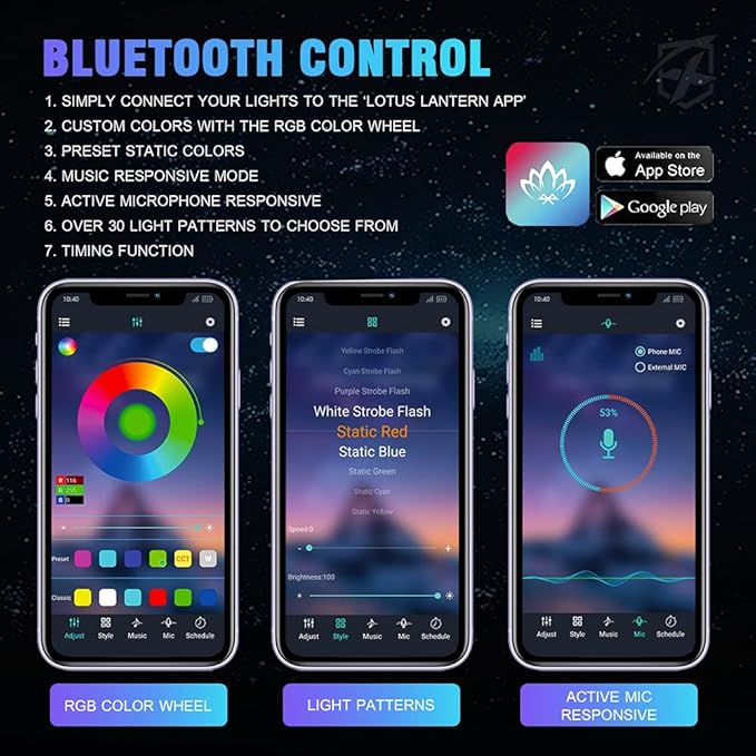 Xprite Jeep Rock Lights 10 Pods Wide Angle Bluetooth RGB LED Rocklights Kit, Multicolor Neon Lighting Footwell Underglow Kits w/Wireless Remote, Compatible Off-Road Trucks Cars UTV ATV SUV RZR