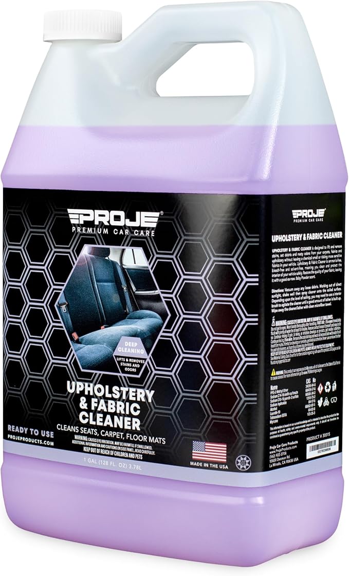 PROJE' Premium Car Care Upholstery & Fabric Cleaner - Fabric Cleaner Spray For Auto Detailing - Eliminates Odors At The Source - Stain Remover Spray For Carpet, Upholstery, Fabric, & More - 128 fl oz