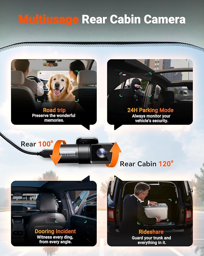 Vantrue N5S 4 Channel 360 Degree 2.7K Dash Cam, 4CH STARVIS 2 Night Vision, 2.7K+1080P*2+1440P Front Rear Inside Dashcam, 24/7 Buffered Parking Mode, WiFi, Voice Control, Dual GPS, Support 1TB Max