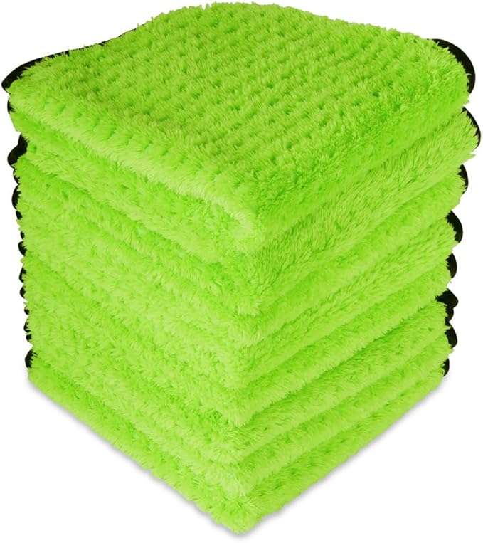 Liquid X Plush Waffle Weave Green Xtreme Microfiber Detailing Towel 16" x 16" Guaranteed Satisfaction (8 Pack)