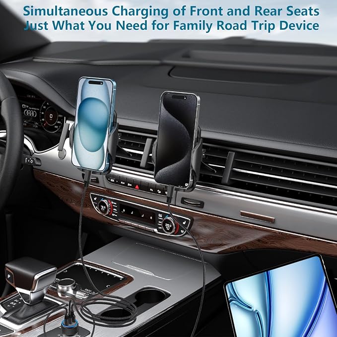 USB C Car Charger, Rombica 3Port 67W PD Dual USB-C USB-A Power Cigarette Lighter Adapter PD/QC Type C Car Charger Fast Charging for iPhone 17 17 Pro Max 16 Pro 15 14 13 12 11/Galaxy S26 S25/Pixel/iPad