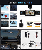 360° Dash Cam Front and Rear Inside Left Right, 3 Inch 4 Channel FHD 1080P Dash Cam for Cars, IPS Dashcams with Night Vision, Loop Recording, 24H Parking Mode Monitor, Reverse View