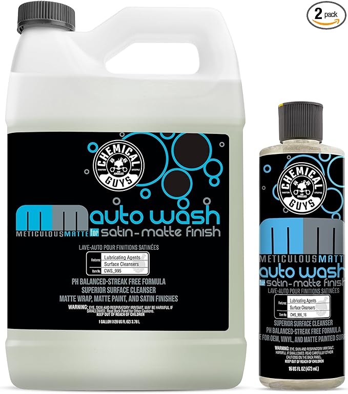 Chemical Guys CWS_995 Meticulous Matte Car Wash Soap & Refill Kit, 2 Bottles - (1) 16 oz and (1) Gallon (Works with Foam Cannons, Foam Guns or Bucket Washes) 144 oz