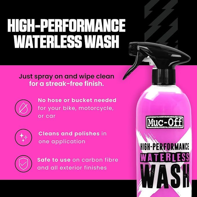 Muc-Off High Performance Waterless Bike Wash 750ml (Pack of 1) | Spray & Wipe Bike Cleaner | No Water Needed | Safe on Carbon Fibre | Cleans & Polishes with a Streak-Free Finish