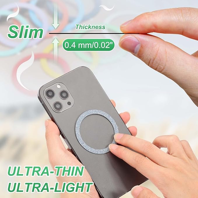PATIKIL Universal CD Stripe Magnetic Adapter Ring, 4 Pcs Ultra-Thin Sticker Ring Adhesive Nickel-Iron Alloy for Phone Cases Holder Wireless Charging Car Mount Kit, Green