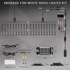 20 Pods Full Angle Pure White LED Rock Lights with Extension Wires, 28 LEDs 6500K Super Bright White Neon Underglow Kit IP68 Waterproof for Semi Trucks Trailer Offroad Pickup Boats RV Vans SUV UTV
